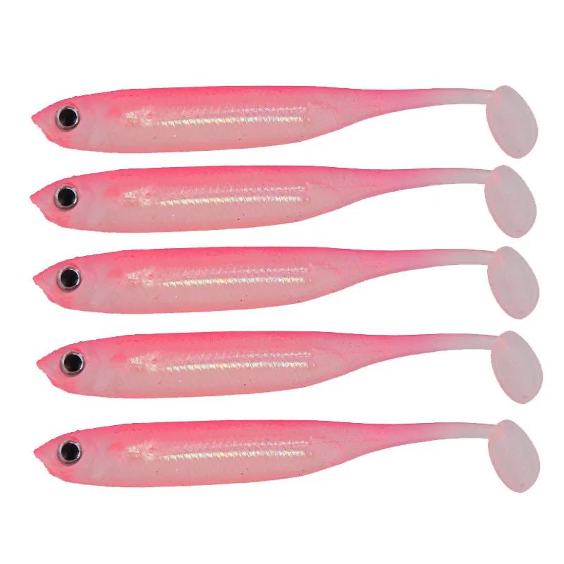 5Pcs Jig Head Fishing Soft Lure Colorful T Tail Fishing Bait Artificial Vivid Worm Lure Carp Bass Swimbait Wobbler Tackle Bait