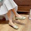 Women's Flat Shoes Spring New Square Head Shallow Mouth Pearl Soft Sole Anti-slip Wear-resistant Single Shoes