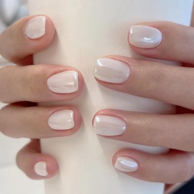 24 Pieces Wear Nail Pads Moonlight White Solid Color Nail Art Removable Fake Nail Short Nail Patch