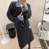 Women's Casual Cashmere Knit Denim Lapel Cardigan with Double Zipper