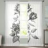 Hand Drawn Rose Sheer Curtains Transparent Voile Tulle Drapes For Living Room Bedroom Window Home Decor