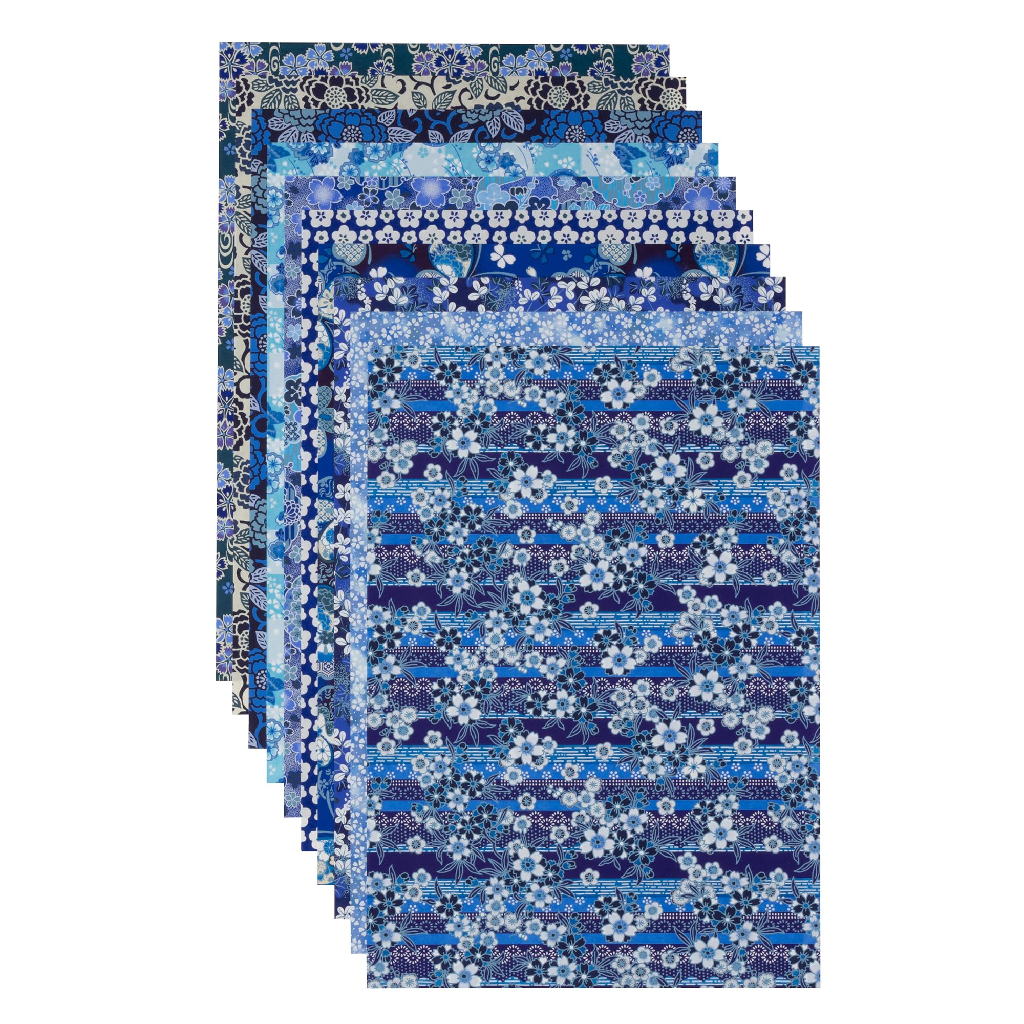 

Kawasumi Washi Special Chiyogami Yuzen Washi B4 x 10 Patterns Indigo-Style Hand-Dyed Paper, Size, 25.7 36.4 cm,