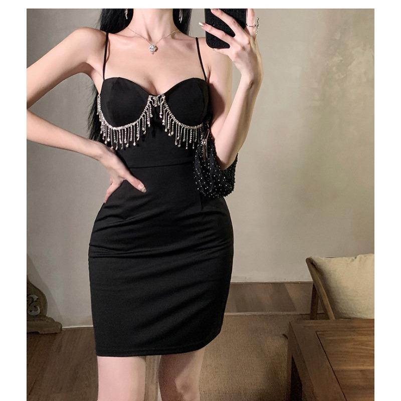 Sweet and spicy style small sexy suspender dress slim waist and thin backless hip wrap party dress dress summer new S чёрный