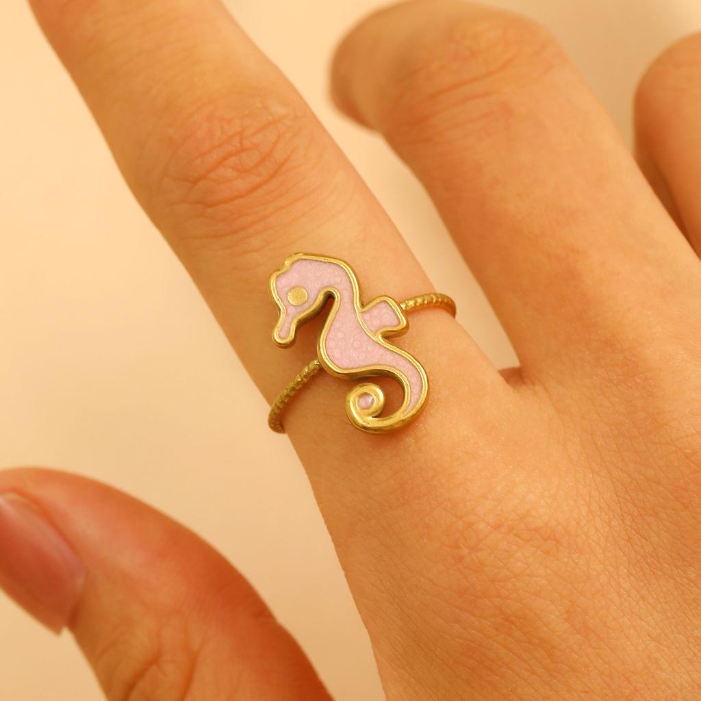 2026 Neuer Verstellbarer Öffnungsring Tropföl Super Süß Meereswind Meerestier Edelstahl Serie Ring