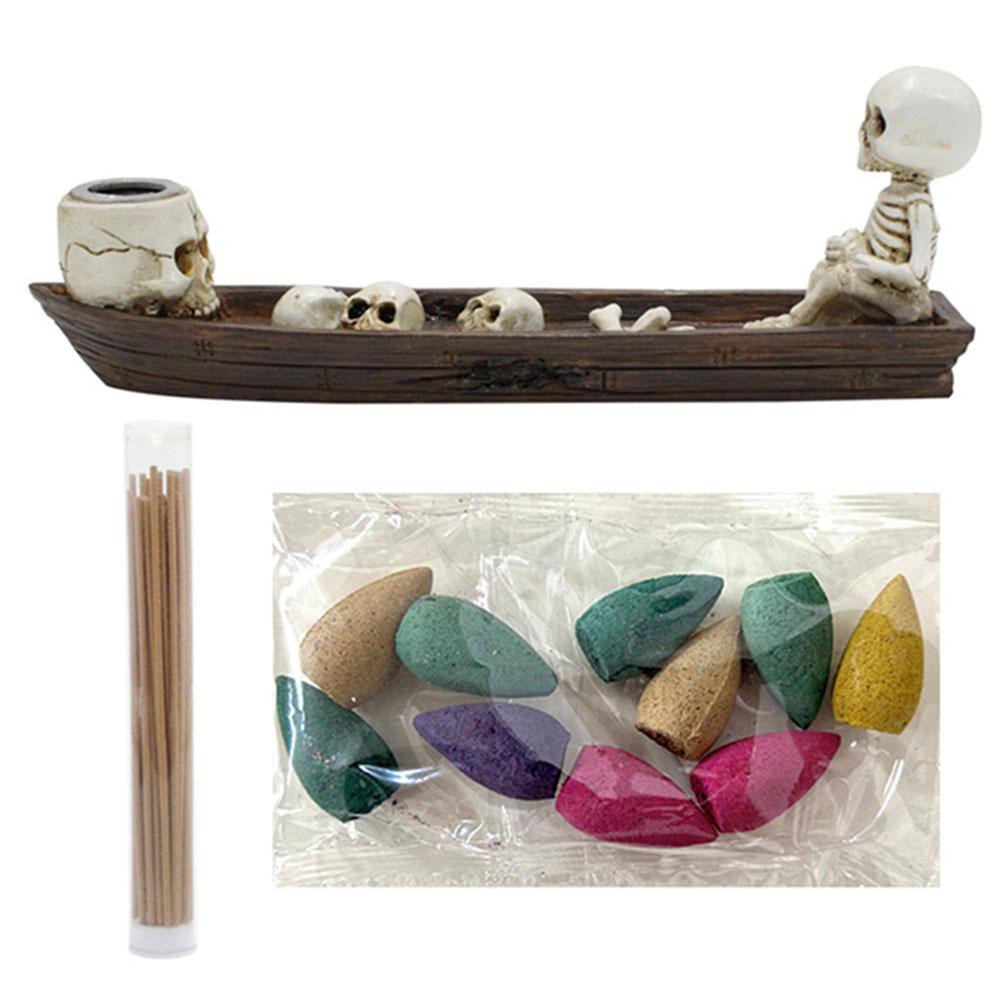 Creative Skull Incense Holder Resin Halloween Decor Ghost Incense Stick Tray Boat Decorative Incense Holder Skull Incense Burner China Mainland