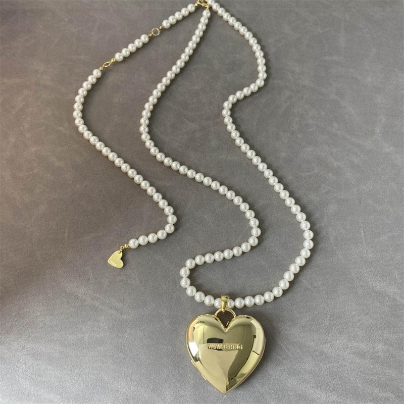 Beads Necklaces Heart Pendant Choker Alloy Material Long Shoulder Strap Jewelry Cloth Accessories Perfect for Woman Girl