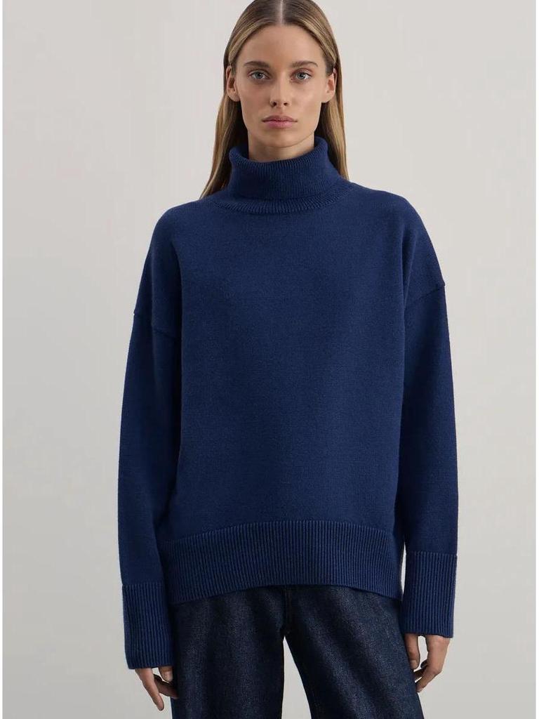2025 Autumn/Winter High Neck Women's Solid Color Knitted Sweater European & American Style