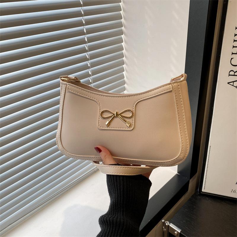 

Spring retro handbag new solid color bow fashion casual commuting shoulder armpit bag small square bag белый
