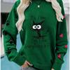 Damen Sportpullover lässig europäische Größe täglich Straße Katzenprint Rundhals plus langärmeliges Sweatshirt
