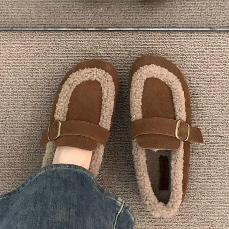 Pantofi de bumbac pentru femei Fashion Kidmi Retro Mocasini cu lână pentru femei Calduroși Toamnă și Iarnă 2025 Talpă moale de cauciuc cu un picior Papuci de casă pentru femei