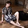Pajamas Men's Satin Ice Silk Summer Short Sleeve Printing High-end Simulation Silk Men's Pajamas Loungewear Set Large Size