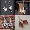 1 Pair Women Earrings Ethnic Style Plant Leaf Design Faux Obsidian Inlaid Hook Earrings Jewelry Gift Accessories