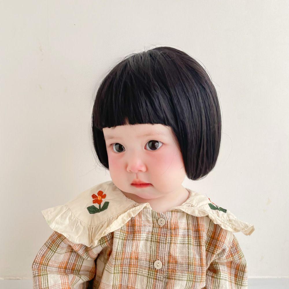 Photography Props Kids Decor Girls Toddler Neat Bang Long Straight Hair Short Bob Wig Baby Hair Wig