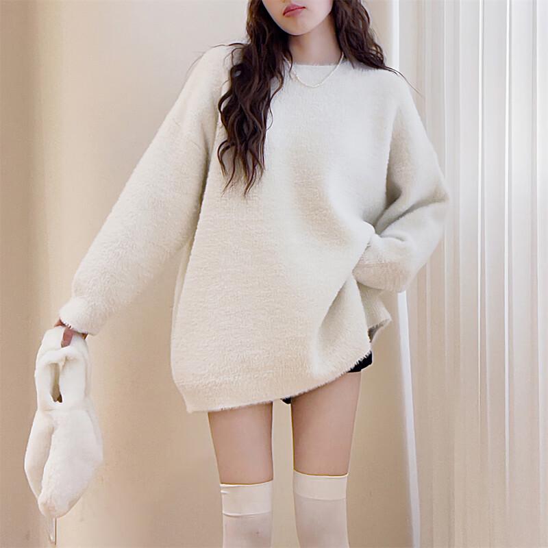 TonLion Women's Plush Round Neck Pullover Knit Sweater