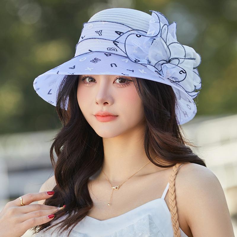 Hat Women's Organza Sunshade Sunscreen Hat Temperament Elegant Big Brim Bucket Hat UV Protection