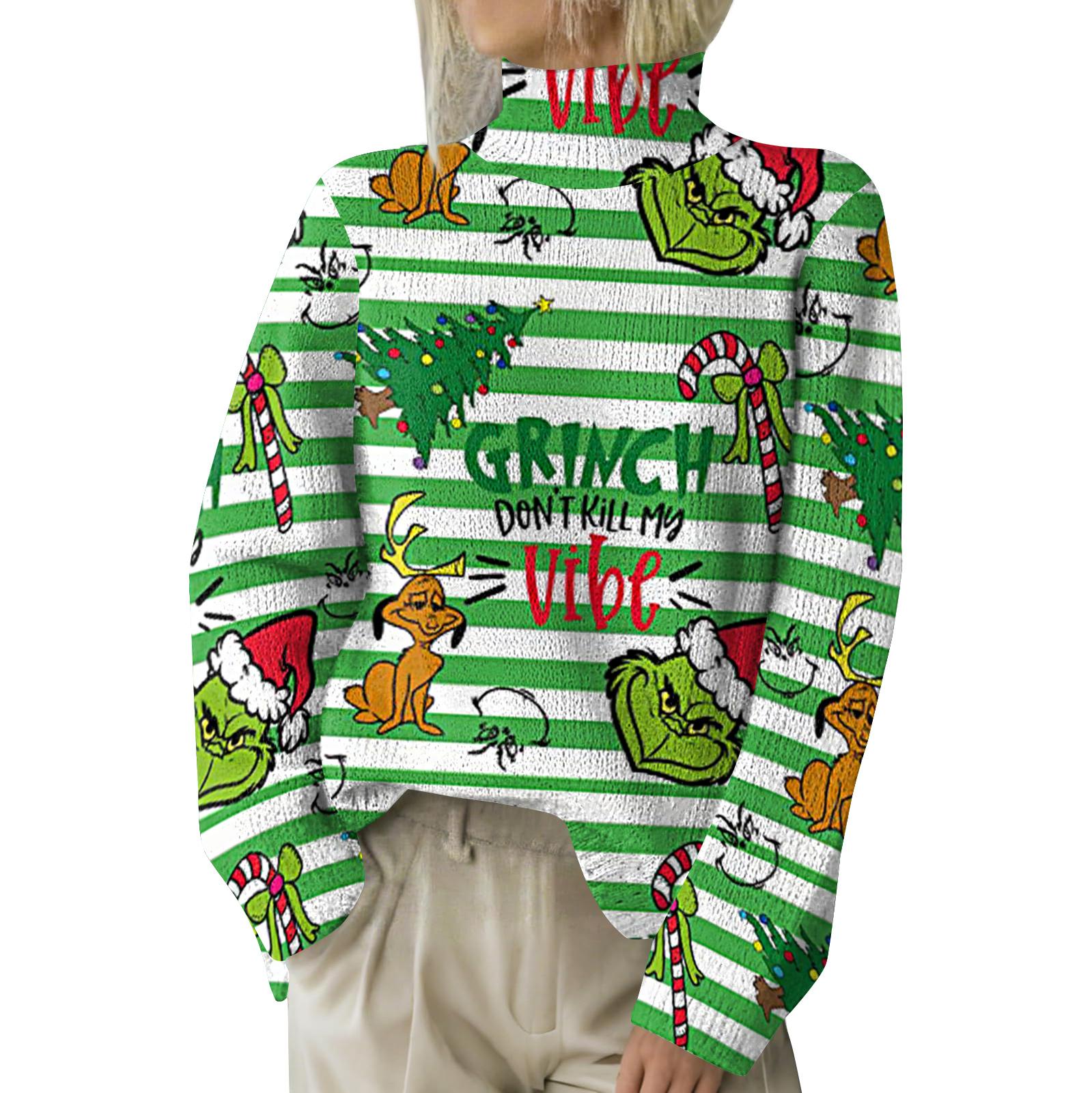 

Рождественские толстовки для женщин Вязаный свитер Милая рубашка Осенняя водолазка Пуловер Топы L