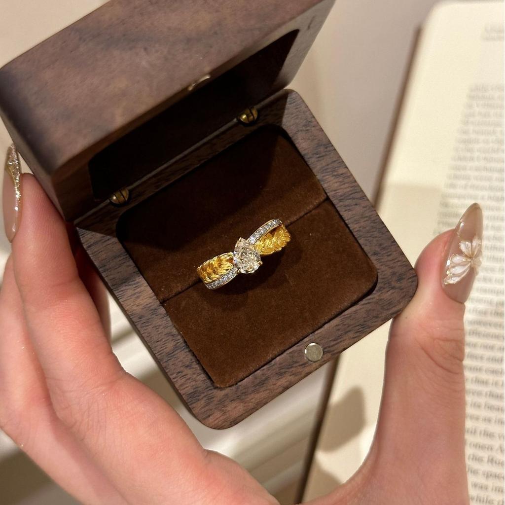 Light Luxury Medieval Brushed Wheat Ear High Carbon Diamond Ring Female Niche High-grade Super Flash Versatile Temperament