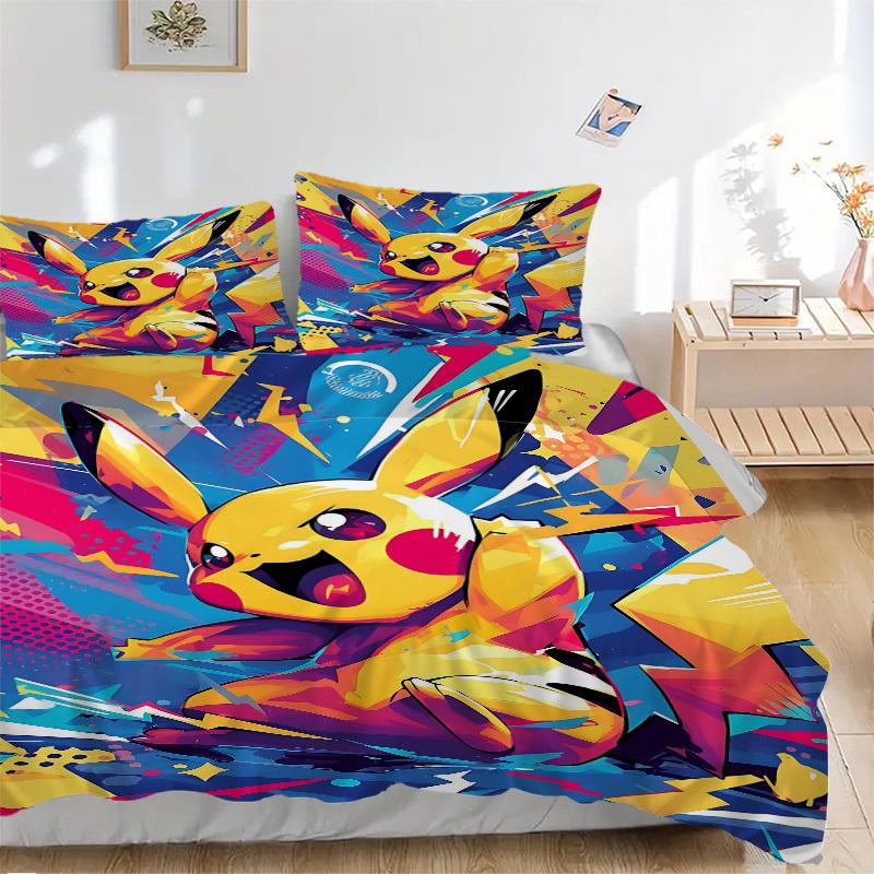 3pc Pikachu Bedding Set Guest Room Bedroom Decor Christmas Halloween Decor Birthday and Holiday Gifts- All Seasons 3pcs Quilt 119