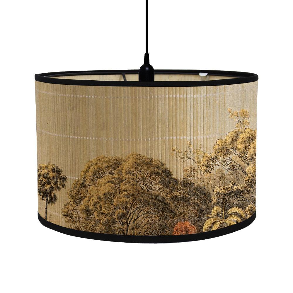 Vintage European Lampshade Home Mandala Folk House Hanging Chandelier Lampshade Green Plant Floral Pattern Bamboo Light Cover