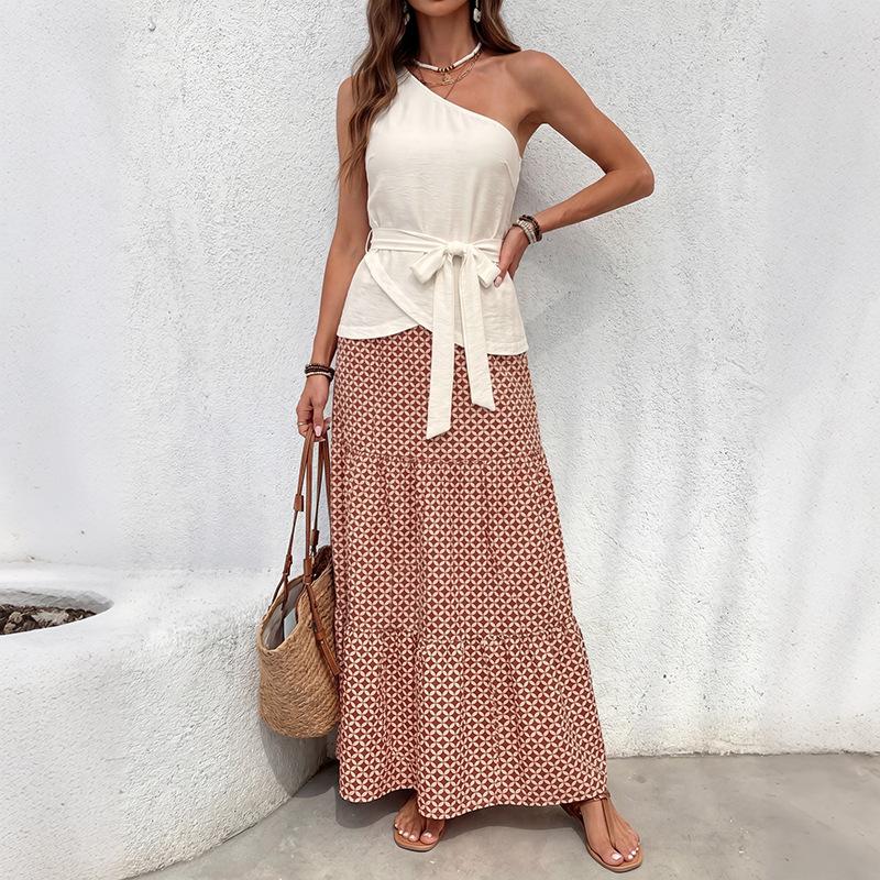 

TIFICY Women s Fashion Casual Summer Spring Sleeveless Oblique Collar Skirt Suits S