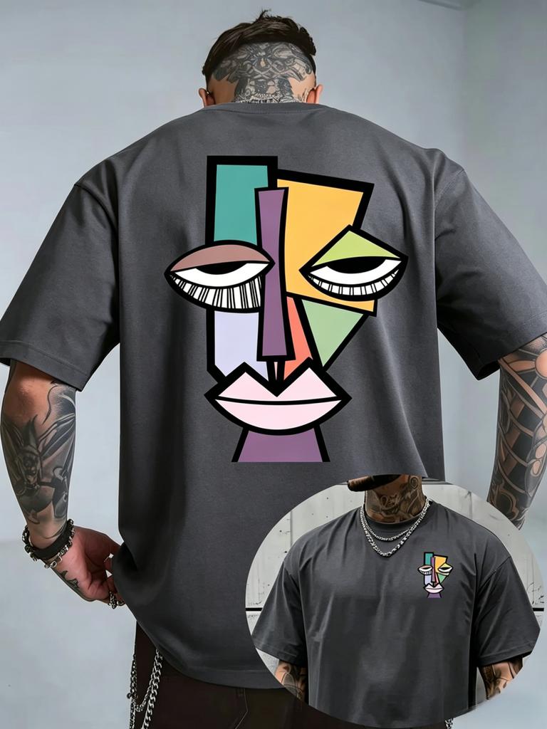2026 Cubism Abstract Face Art Graphic T Shirt Vintage Aesthetic Back Print Casual Oversize Streetwear Unisex Short Sleeve Tee