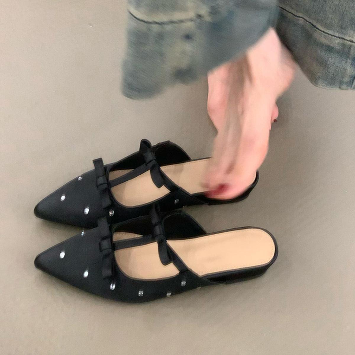 

Нежные туфли-лодочки с бантом, с острым носком, на низком каблуке, женские сатиновые босоножки со стразами 39 чёрный