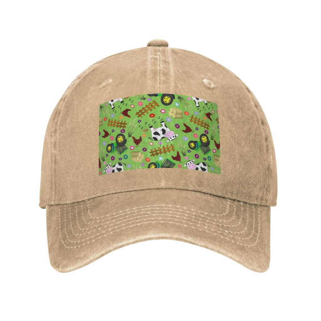 Farmyard Cow and Tractor Washed Denim Cap Casual Baseball Caps Adjustable Hat Summer Unisex Baseball Hats