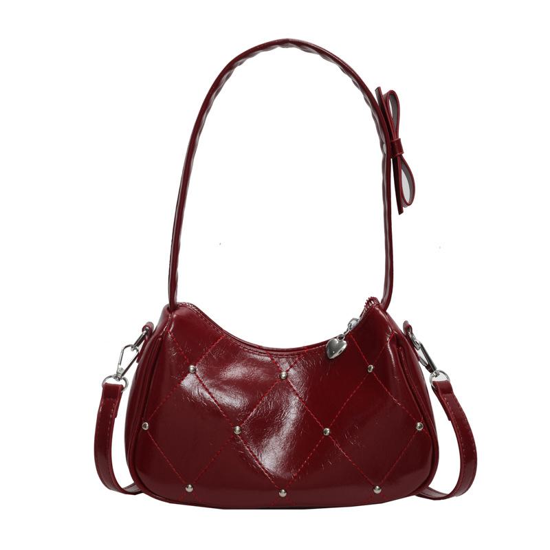 New Wine Red Single Shoulder Bags For Women Trend Versatile Commuting Crossbody Bag Simple PU Leather Female Handbags