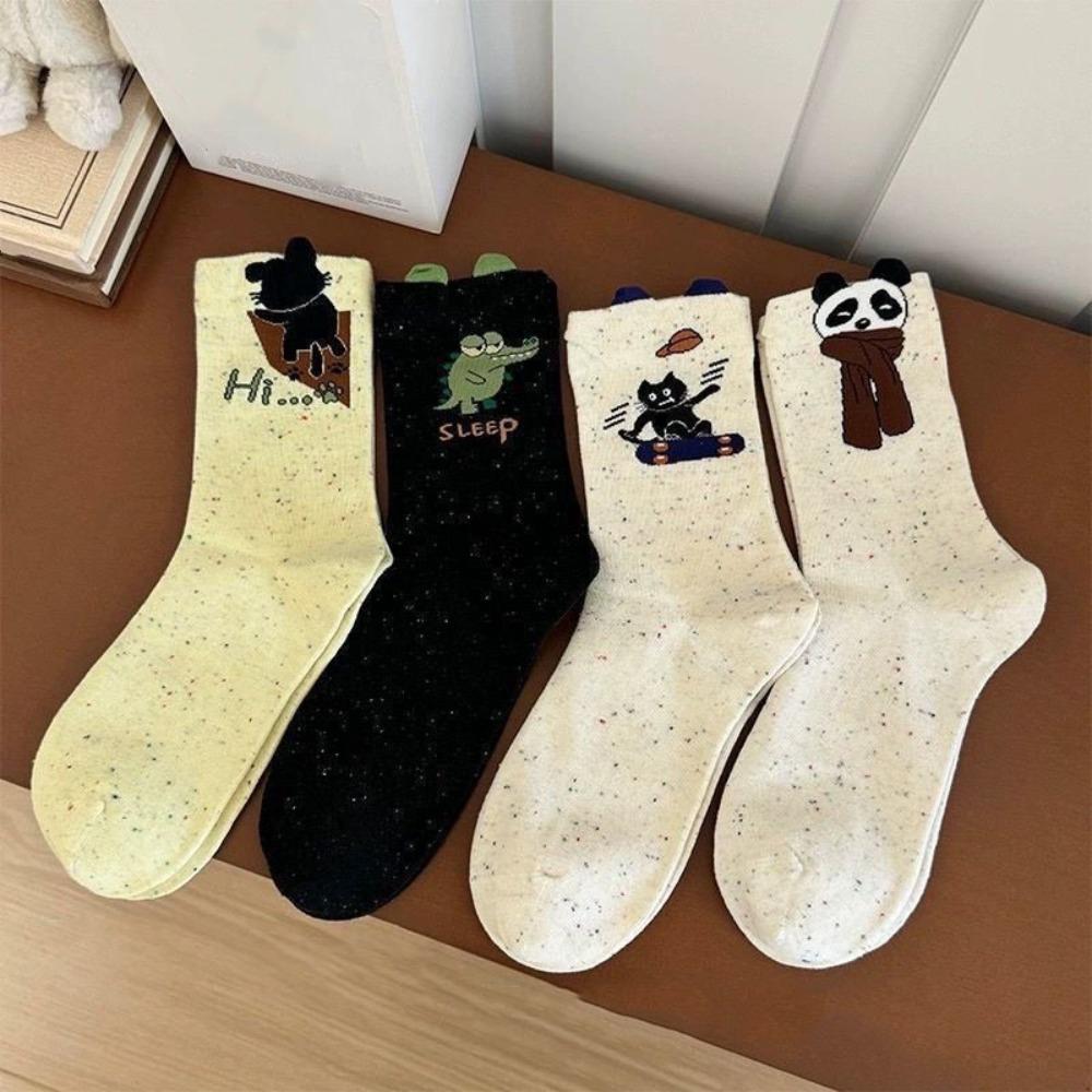 4Pairs Dot Cartoon Dog Short Socks Bear Socks Women Fashion Soft Tube Socks  Female 4 Pairs