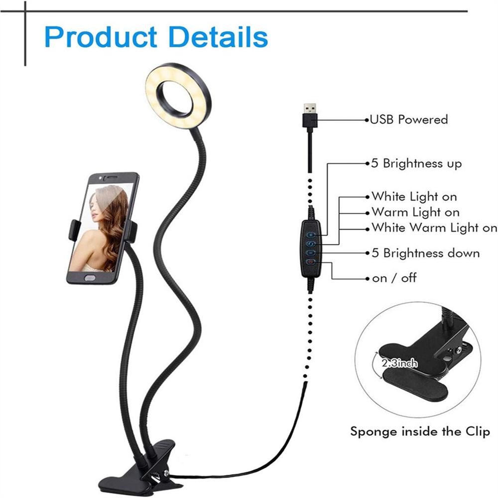 Dual Lights Led Ring Fill Light Flexiable USB Ring Light Fill-in Lamp Dimmable Ring Lamp with Phone Holder for Live Streaming