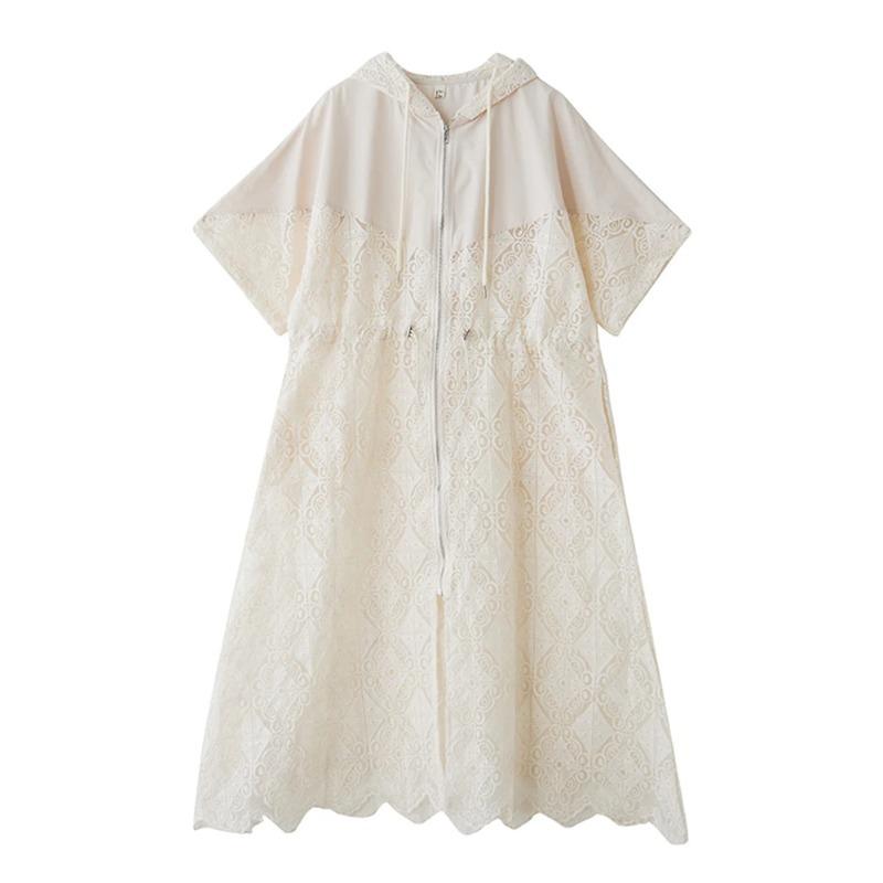 

XITAO Hollow Out Hooded Collar Zipper Dress HQQ2475 One Size бежевый