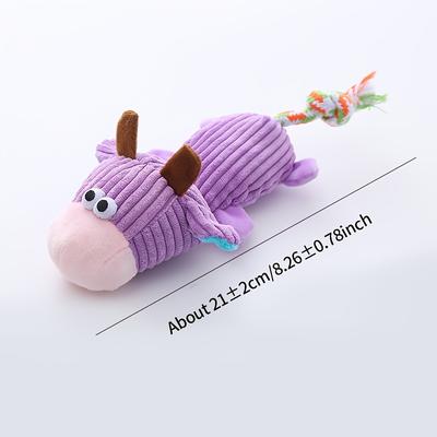 Peluche Vache qui couine pour Chien avec Queue en Corde, Jouet à Mâcher en Velours côtelé Durable pour Chiot qui fait ses dents, Jouet Interactif pour Petit Chien