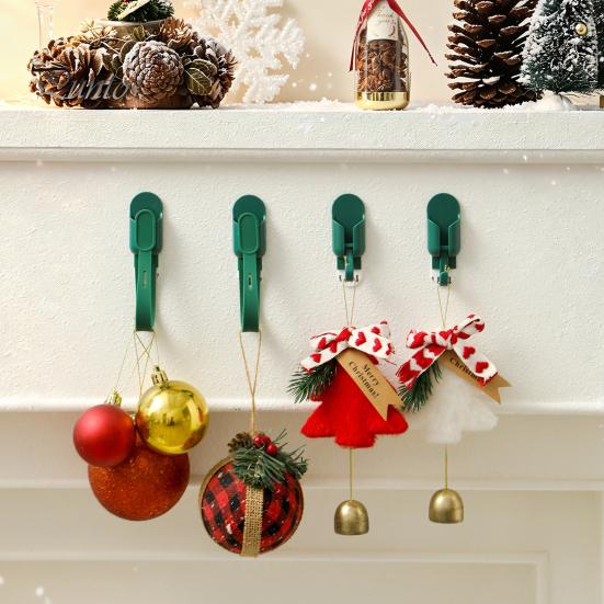 No Drill Stocking Holders Christmas Garland Hanger, Strong Adhesive Backing Hook, Seasonal Home Decoration Supplies Elastic Silicone Holder for Mantle