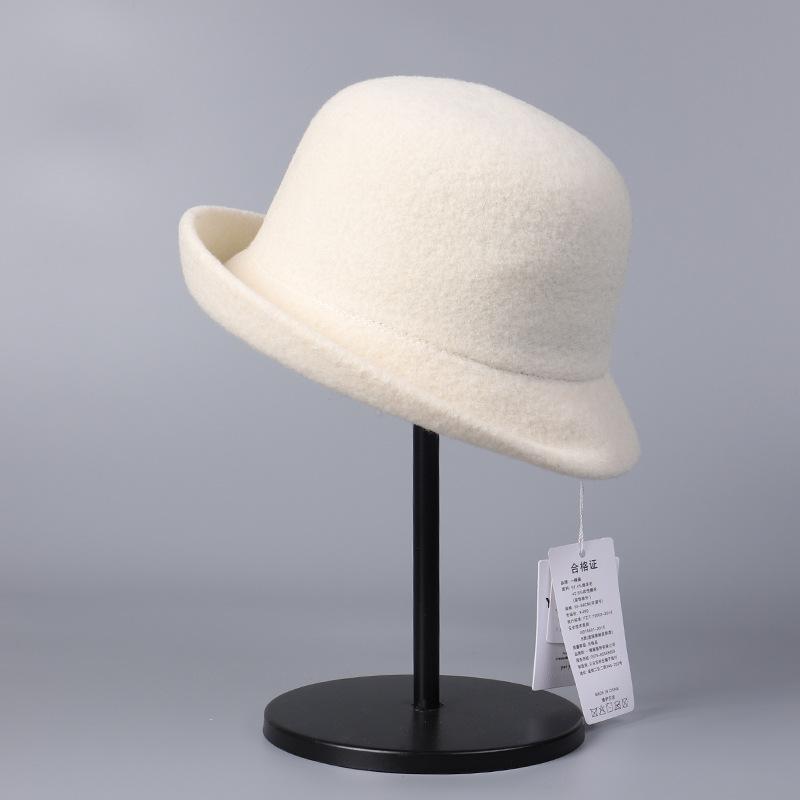 Japanese-style Rolled Edge Elegant Versatile Australian Wool Bucket Hat for Women 2025 Winter New Simple Wool Fisherman Hat