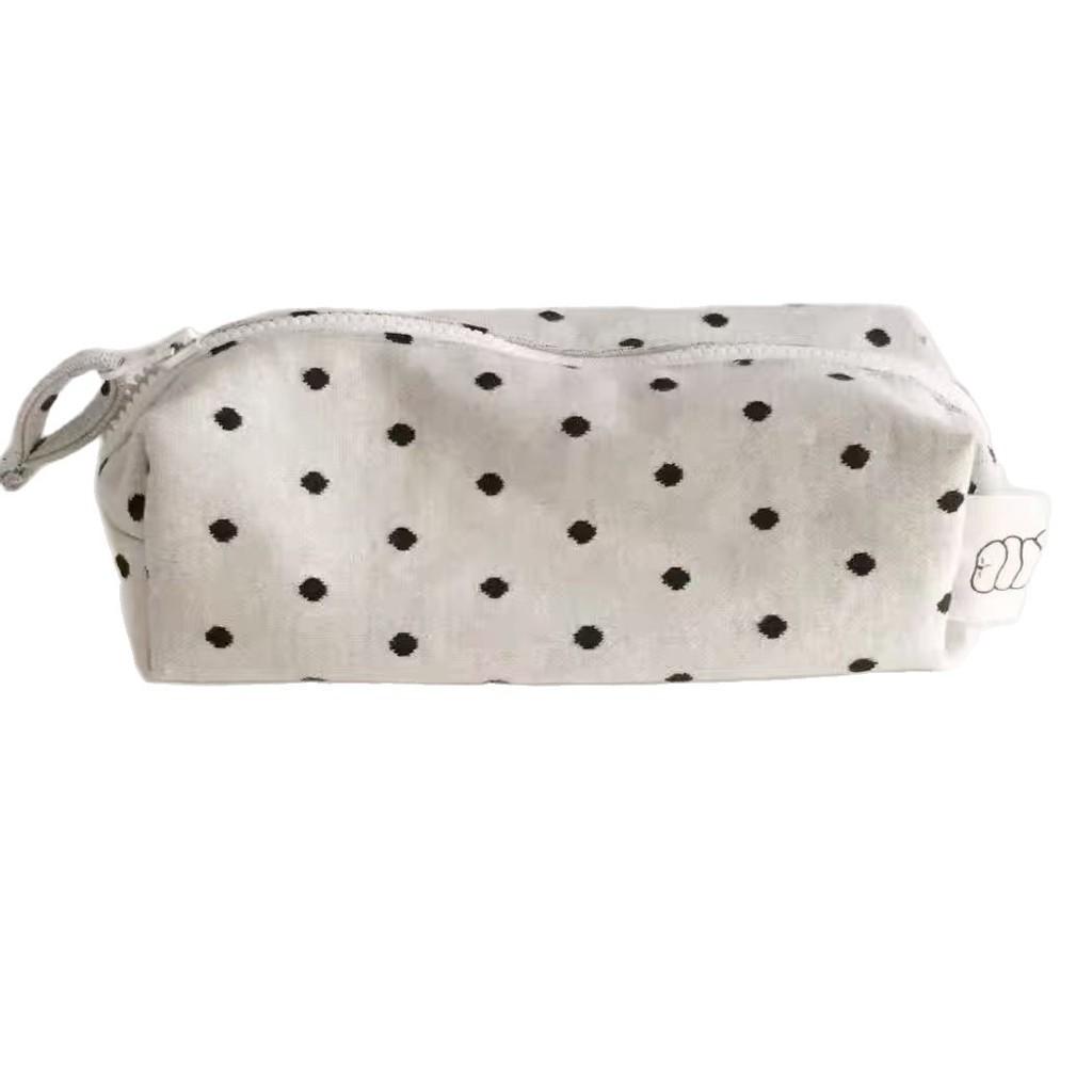 Canvas Dot Pattern Pen Case With Large Capacity For Girls And Students