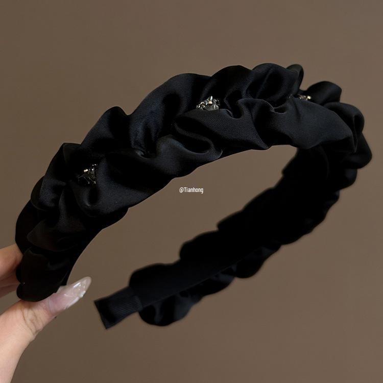 Elegant Women's Rhinestone Headband with Pleated High-Top Design