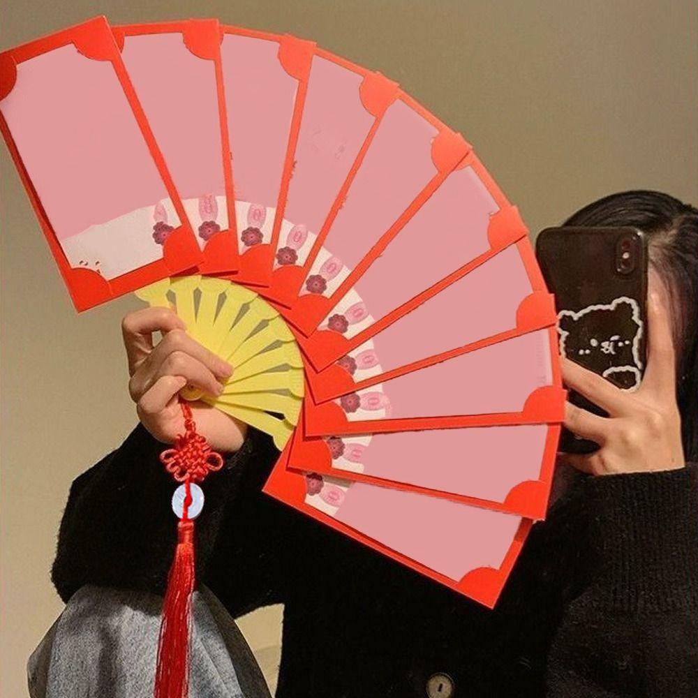 Tassel Fan Shape Red Envelope 6/10 Slots Blessing Pockets New Year Money Pocket Celebration Party