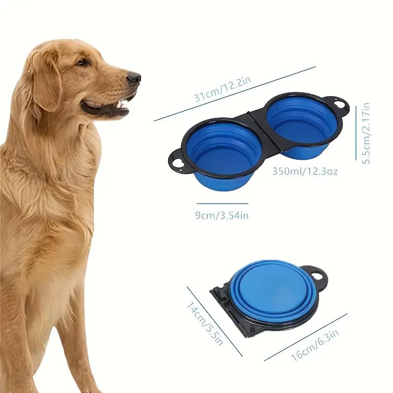 2 in 1 Collapsible Dog Travel Bowl, Double Bowls Folding Dog Food Bowl Water Bowl, Hangable Dog Feeder for Walking Camping