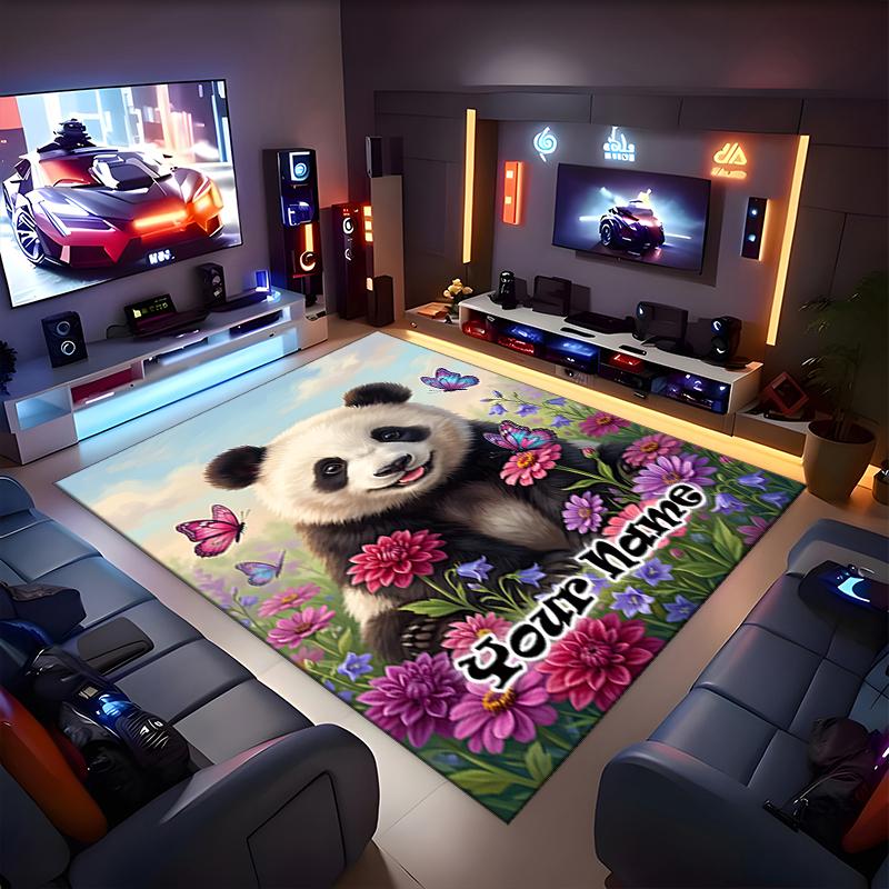 1PC Custom Name Panda Garden Theme Floor Mat Ideal for Living Room, Game Rooms, Office, Bedroom,Floor Mat Playful Design