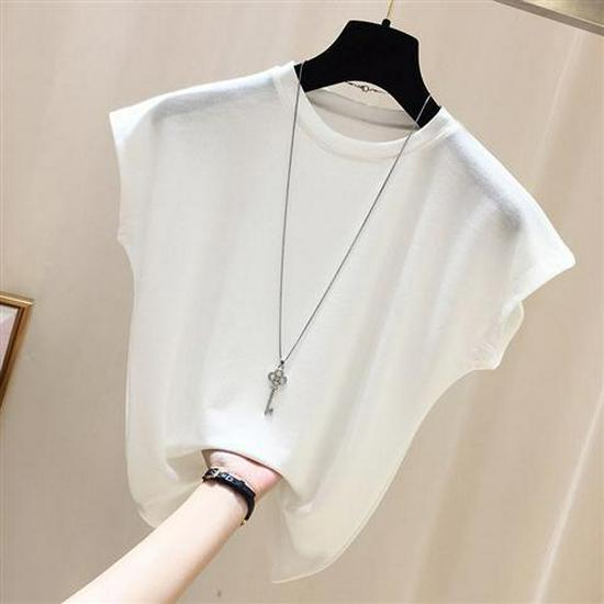 

Летний женский облегающий трикотажный свитер из ледяного шелка - Однотонный, с круглым вырезом, с коротким рукавом, стиль 2025 L (105-115 jin) белый