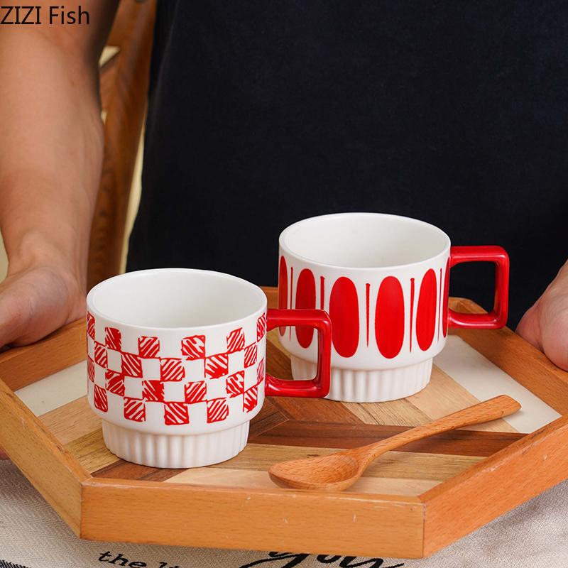 Creative Stacking Cup Painted Pattern Porcelain Mugs Tableware Coffee Mug Dining Table Afternoon Tea Teacup Fruits Juice Cup
