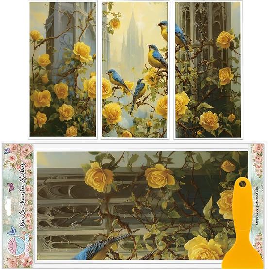 GLOBLELAND 3Pcs Branches and Birds Furniture Transfer 6x12inch Flowers and Plants Rub on Transfer Self-Adhesive Wall Art Decals for Bedroom Living