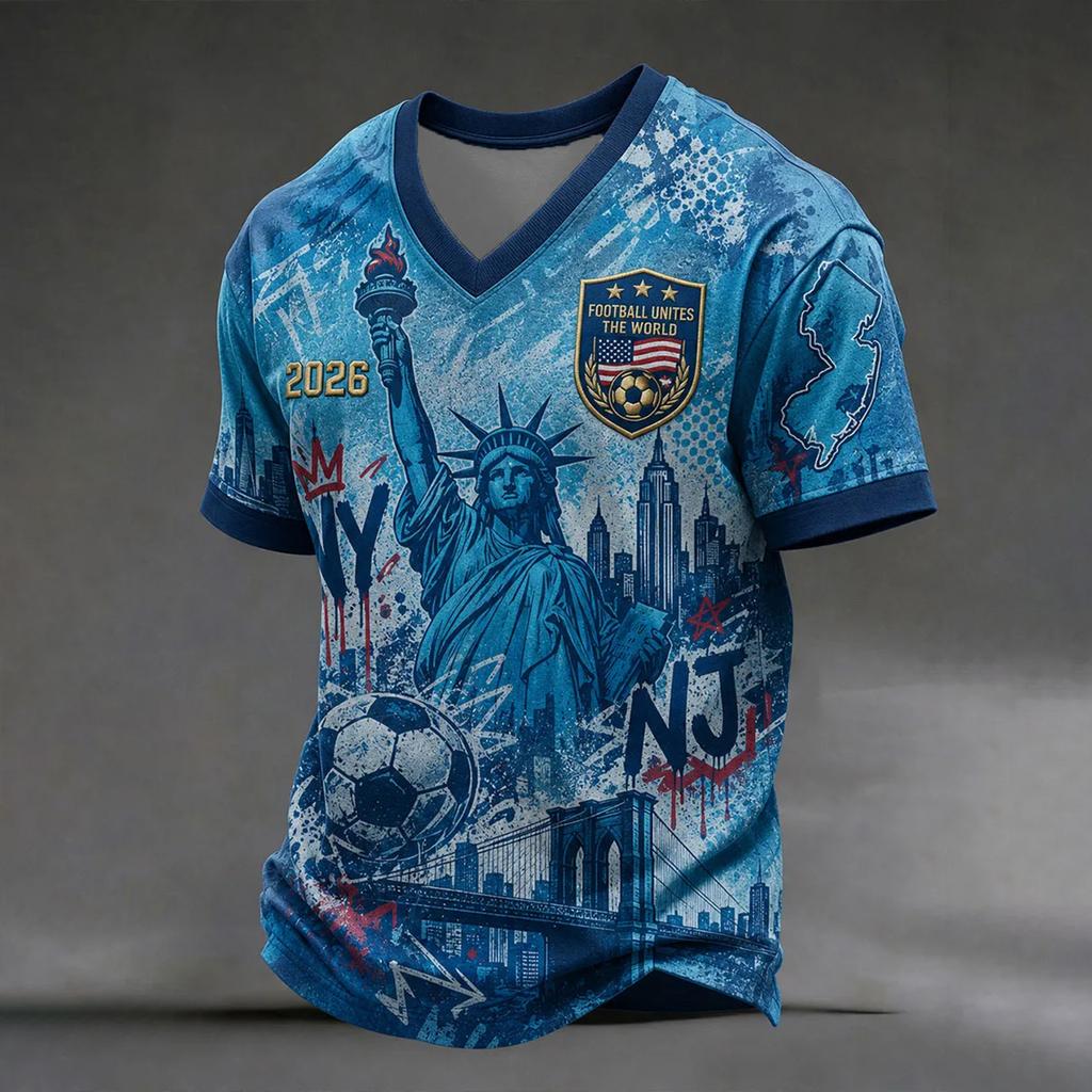 Men's Football Printed Round Neck T-Shirt for Sports Fans
