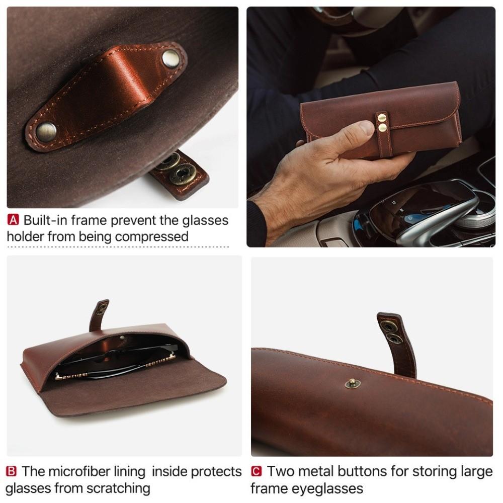 Retro Eye Glasses Pouch Genuine Leather Sunglasses Holder Fashion Glasses Case  for Men Women