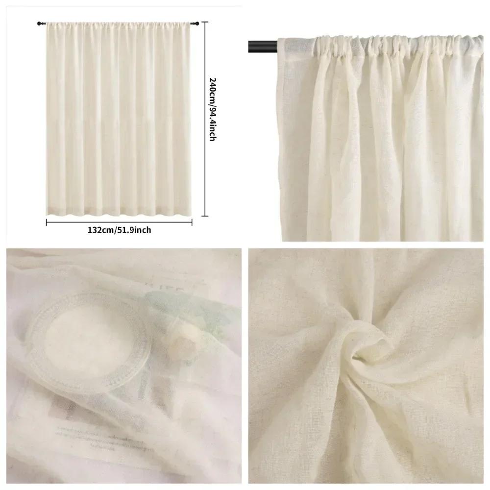 2Panels Linen Curtains 216/240CM Length for Living Room Bedroom Rod Pocket Light Filtering Semi Window Curtain Farmhouse Drapes