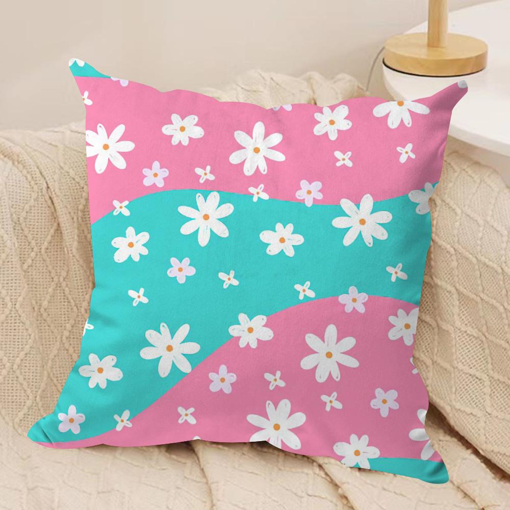 

Colorful Daisies Cushion Cover Silky Short Plush Double-Sided Printed Pillow Case for Sofa All Seasons Home Decor Gift 30cmx30cm