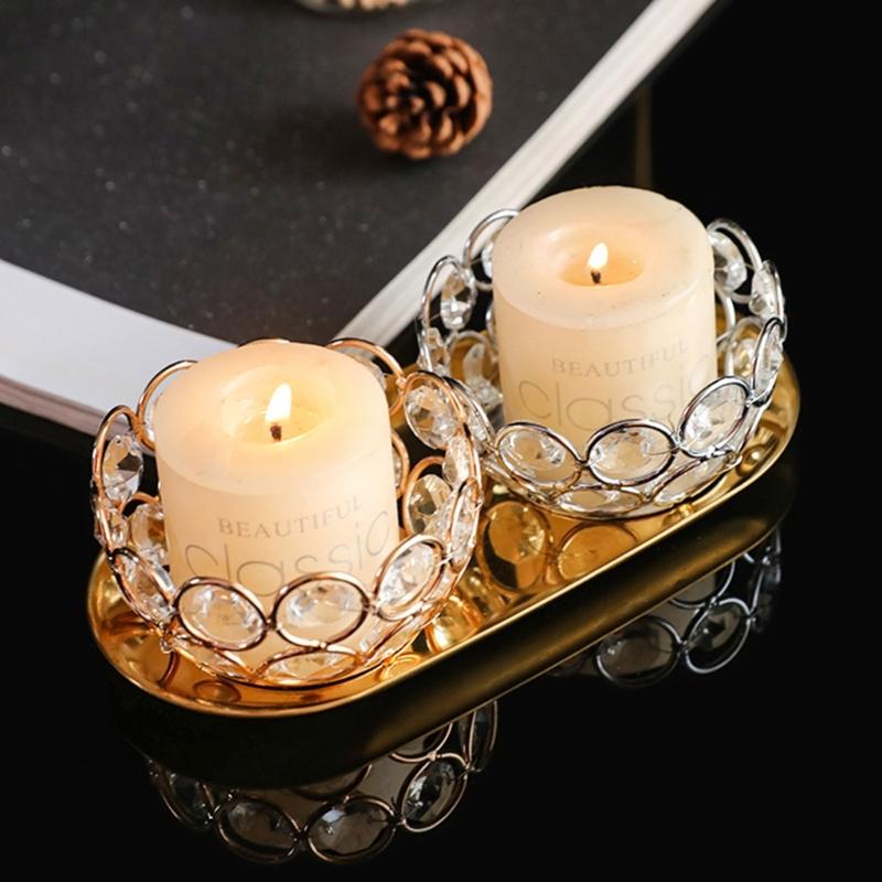 Crystal Votive Metal Candle Holder for Table Tenterpiece Small Bowl Tealight Candle Stand for Wedding Desktops Decors