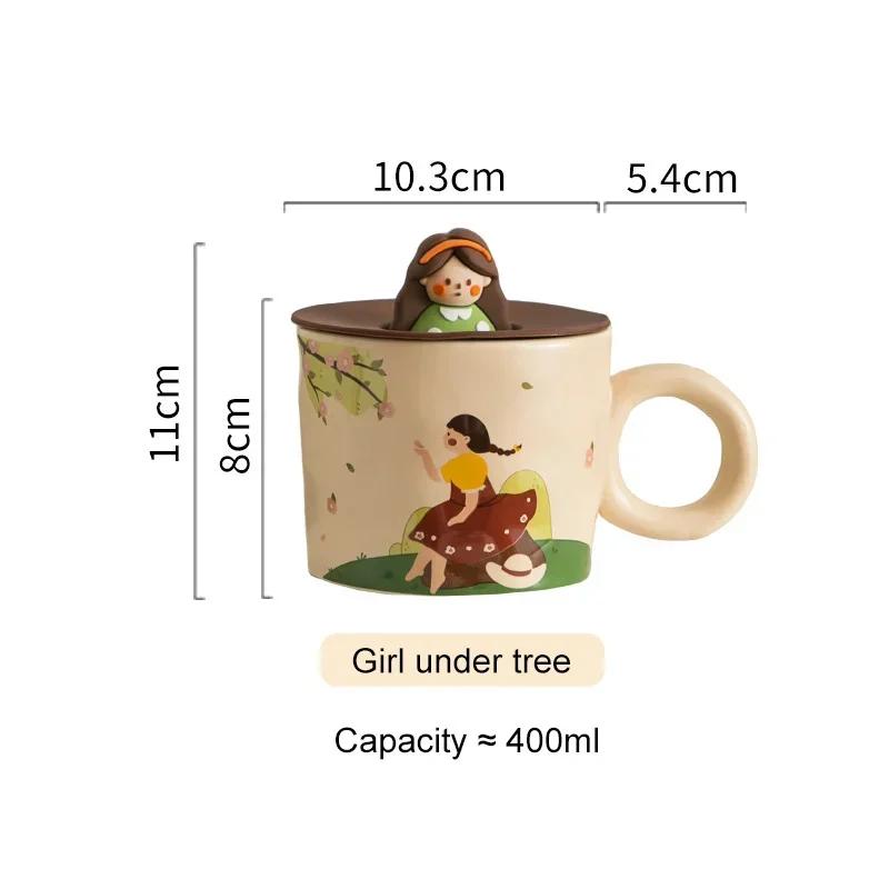 Ceramic Dinner Plate Bowl Cup with Lid Household Cute Girl Tableware Rice Bowl Cartoon Breakfast Plate Coffee Mug Birthday Gift