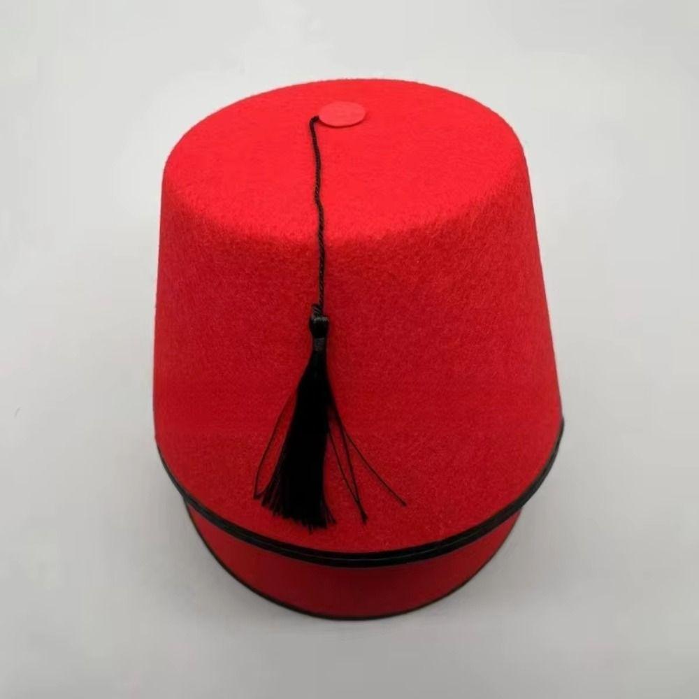 Breathable Felt Fez Cap Round Turkish Tassels Cap Universal Tarboosh Fez Hat  Role Play Headwear