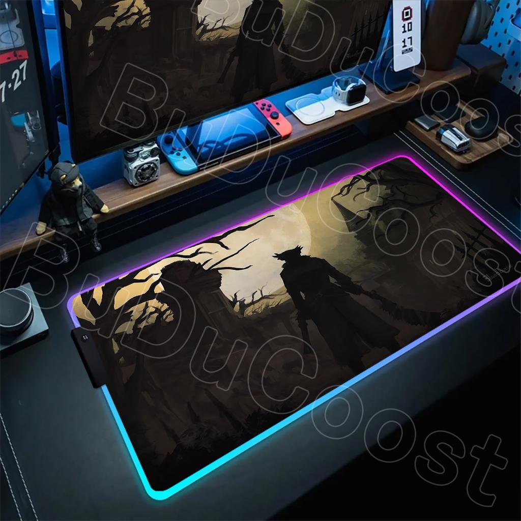 B-Bloodborne Large Gaming RGB Mouse Pad Office Laptop Accessories Non-Slip Rubber Mousepad Anime Cartoon New HD Desk Mats Carpet